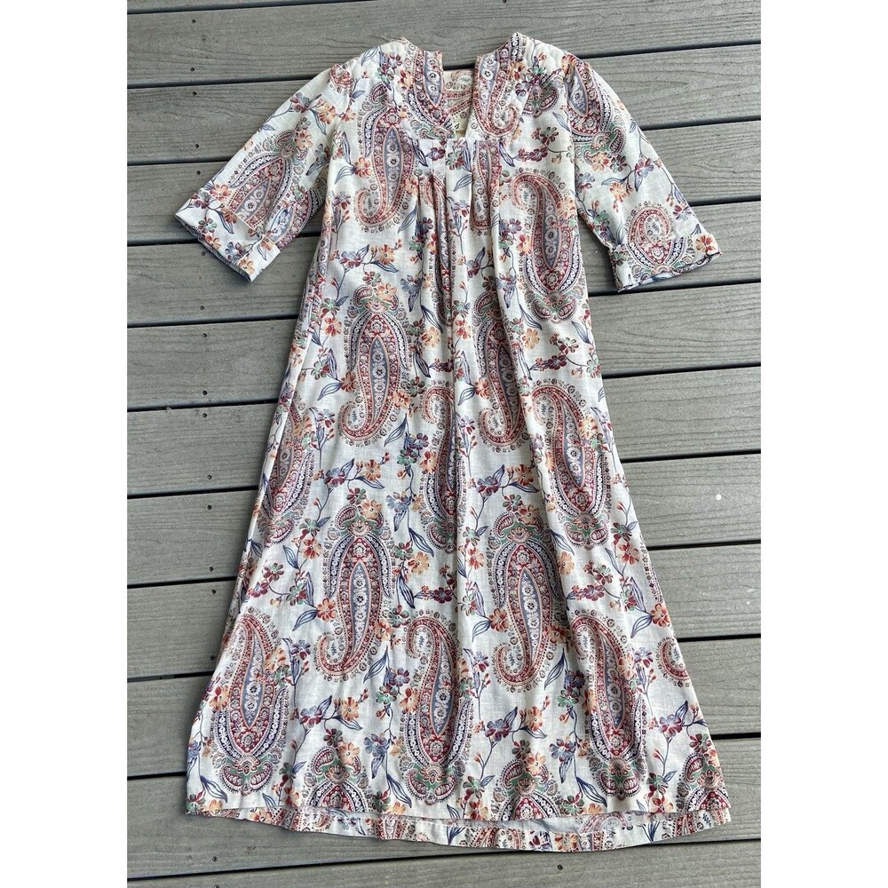 Vintage Paisley Floral Quilted Cotton Nightgown Sleepwear M Gauzy Cottagecore